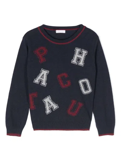 Patachou Kids' Logo-intarsia Sweater In Blue