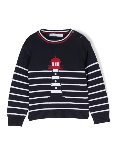 Patachou Kids' Nautical Striped Sweater In Blue