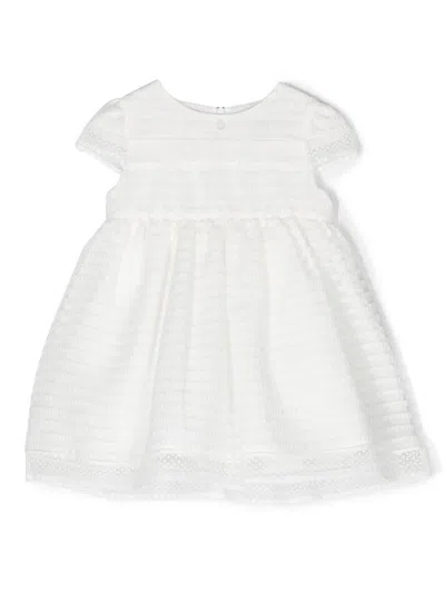 Patachou Babies' 短袖拼接连衣裙 In White