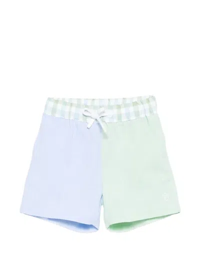Patachou Kids' Patchwork Gingham Shorts In Blue