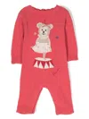 Patachou Patterned Intarsia-knit Logo-embroidered Romper In Pink