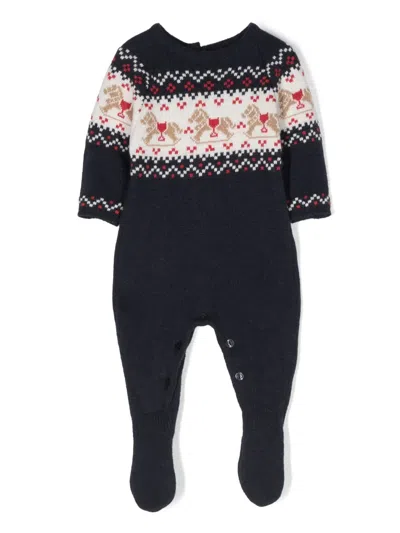 Patachou Babies' Patterned Intarsia-knit Pajamas In Blue