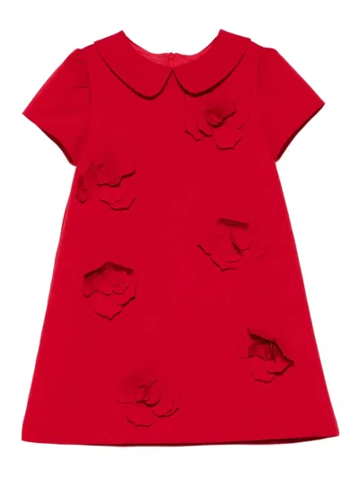 Patachou Kids' Peter-pan Collar Flower-appliqué Dress In Red