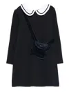 Patachou Peter-pan Collar Velvet-trimmed Dress In Black