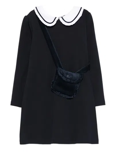 Patachou Kids' Peter-pan Collar Velvet-trimmed Dress In Black