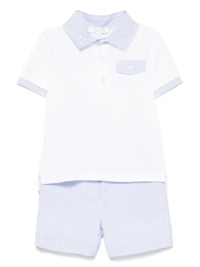 Patachou Babies' Pinstriped Polo And Shorts Set In 蓝色