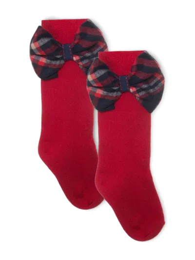 Patachou Kids' Plaid Bow Socks In Red