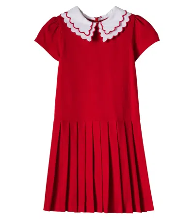 Patachou Kids' Pleated Cotton Dress In Red