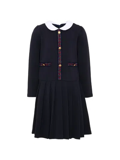 Patachou Kids' Pleated Long-sleeve Dress In Black