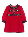 Patachou Pleated Plaid-trimmed Dress In Red