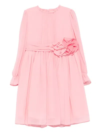 Patachou Kids' Pleated Rose-embellished Dress In Pink