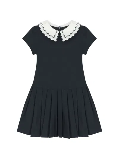 Patachou Kids' Pleated Short-sleeve Dress In Black