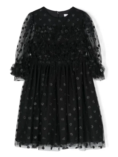 Patachou Kids' Polka Dot Dress In 黑色