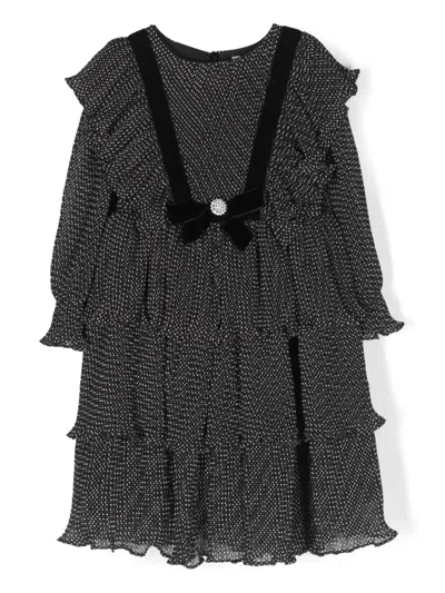 Patachou Kids' Polka-dot Ruffled Dress In Black
