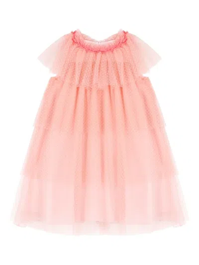 Patachou Kids' Polka Dot Tiered Dress In Pink