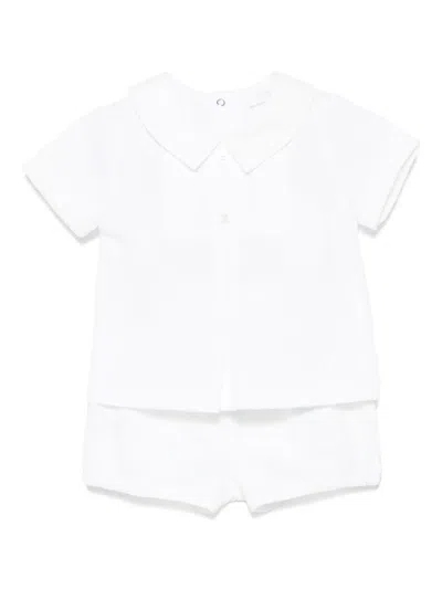 Patachou Babies' Printed Polo And Bloomers Set In 白色