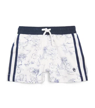 Patachou Kids' Landscape-print Side-stripe Shorts In White