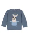 Patachou Rabbit-pattern Crew-neck Jumper In Blue