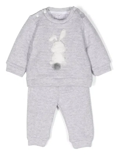 Patachou Babies' Rabbit-print Cotton Tracksuit Set In Grey