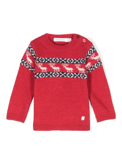 Patachou Babies' Reindeer-intarsia Sweater In Red