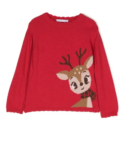 Patachou Kids' Reindeer-knit Jumper In Red