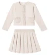 Patachou Ribbed-knit Cardigan And Skirt Set In Neutral
