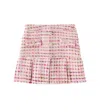 Patachou Ribbed-knit Sweater And Tartan Skirt Set In Pink