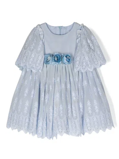 Patachou Babies' Rose-detailing Lace Dress In Blue