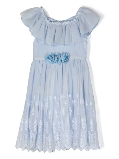 Patachou Kids' Rose-detailing Lace Dress In Blue