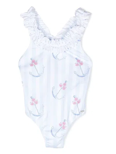 Patachou Kids' Ruffle-detail Graphic-print Swimsuit In Blue