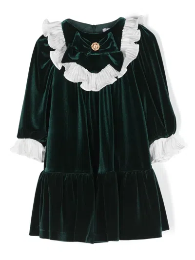 Patachou Kids' Ruffle-details Velvet Dress In Green