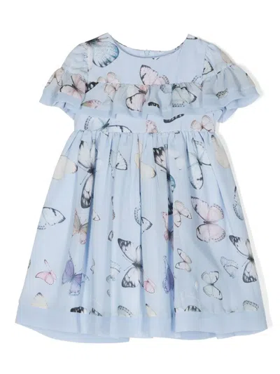 Patachou Kids' Ruffled Butterfly-print Dress In Blue