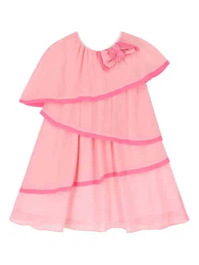 Patachou Kids' Ruffled Cape-sleeve Dress In Pink