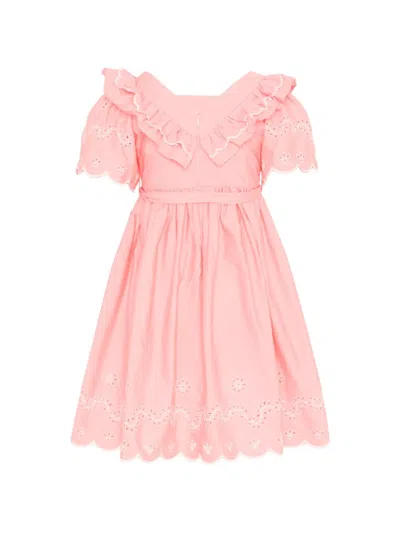 Patachou Kids' Ruffled Embroidered Dress In Pink