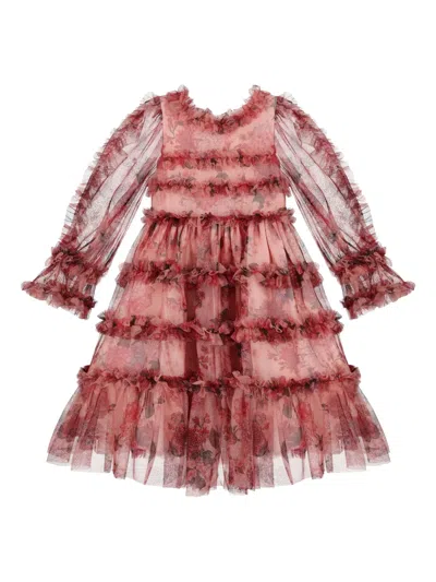 Patachou Kids' Ruffled Floral-print Dress In Red