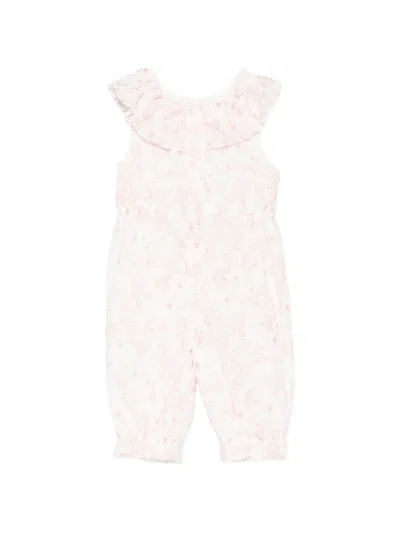 Patachou Babies' Ruffled Floral-pattern Rompers In Pink