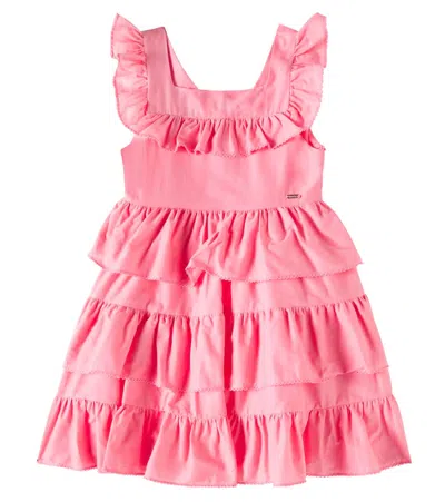 Patachou Kids' Ruffled Tiered Cotton Dress In Pink