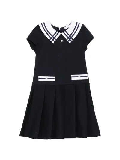 Patachou Kids' Sailor-collar Pleated Dress In Blue
