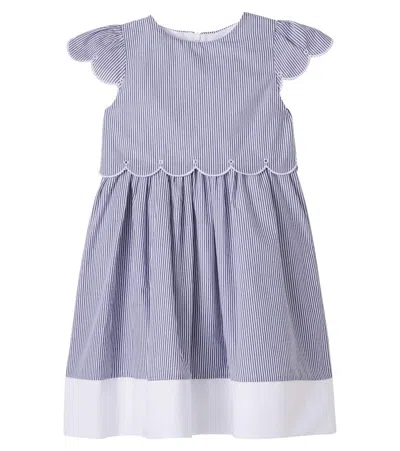 Patachou Kids' Scalloped Striped Cotton Dress In Blue