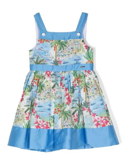 Patachou Kids' Sea Liberty-print Flared Ress In Blue
