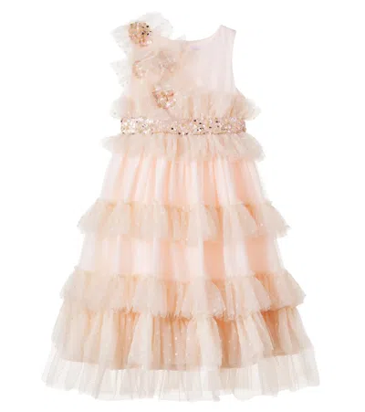Patachou Kids' Sequined Ruffled Tulle Dress In White