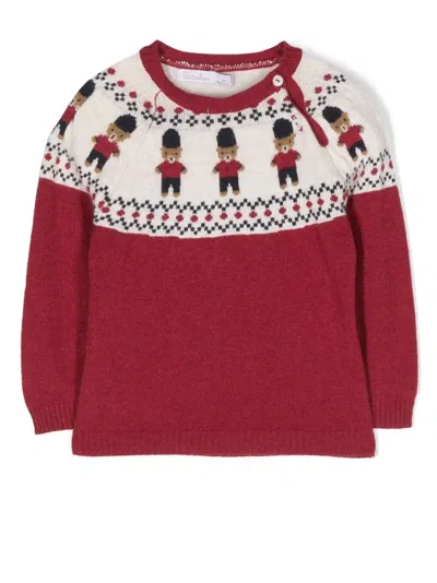 Patachou Soldier-bear Knitted Jumper In Red