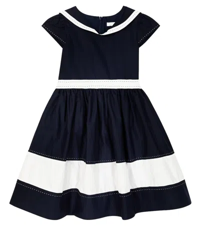 Patachou Kids' Striped Cotton Dress In Blue