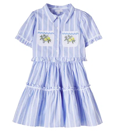 Patachou Kids' Striped Cotton Shirt And Skirt Set In Blue