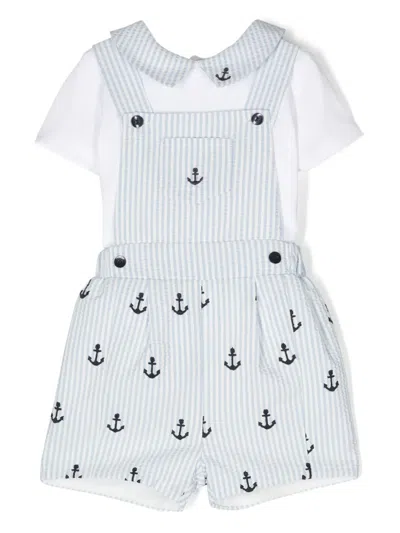 Patachou Babies' Striped Dungarees Set In White