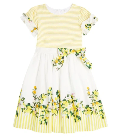 Patachou Kids' Striped Floral Cotton Dress In Fruits Yellow Print