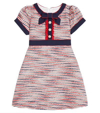 Patachou Kids' Striped Jacquard Cotton Dress In Blue