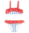 Patachou Striped Ruffled Bow-detail Bikini In Marine Stripes