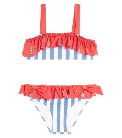 Patachou Kids' Striped Ruffled Bow-detail Bikini In Marine Stripes