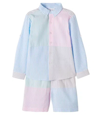 Patachou Kids' Striped Seersucker Shirt And Shorts Set In Multi